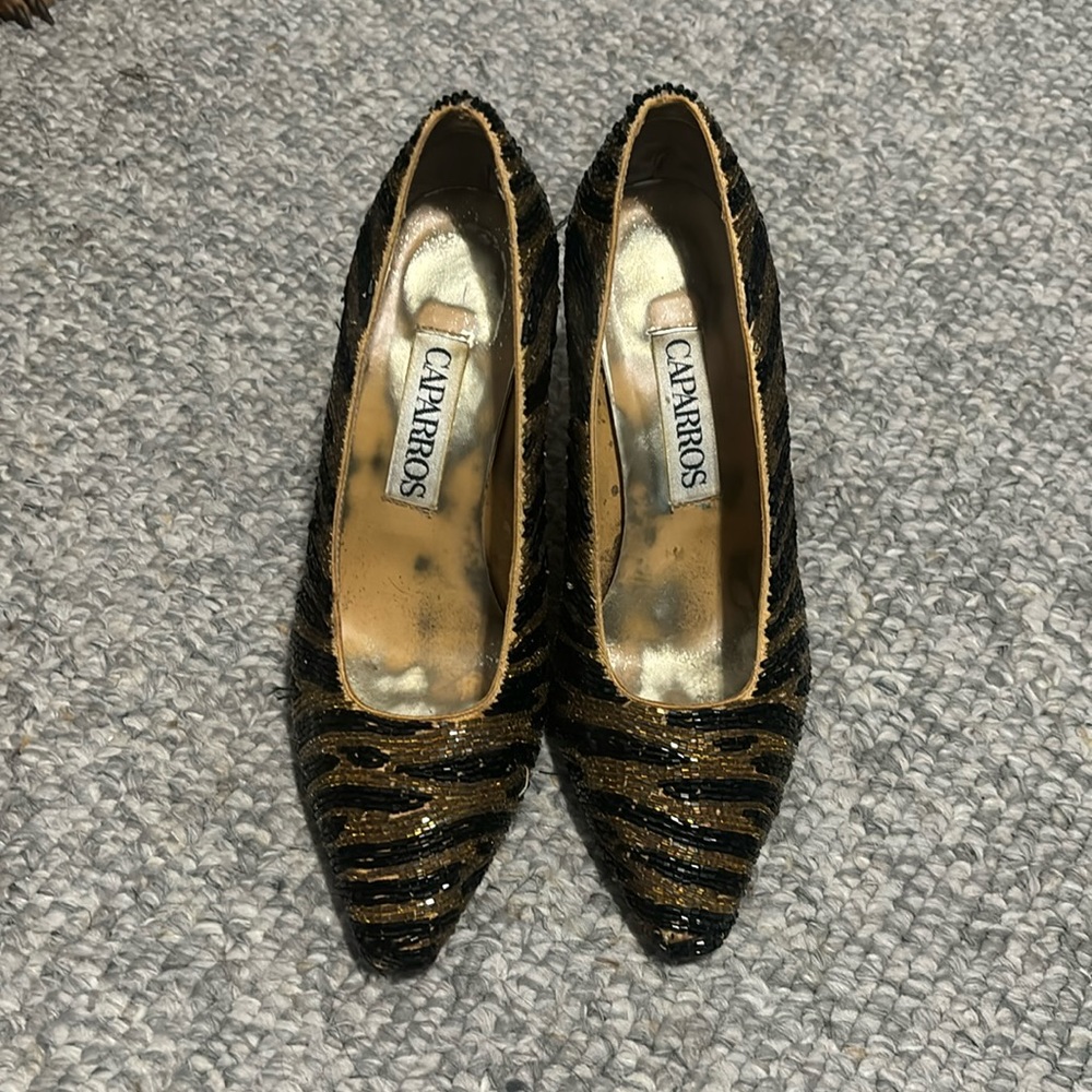 CAPPARROS Vintage 1992 Tiger beaded heels